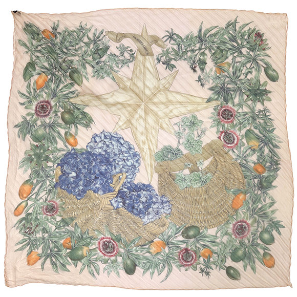 Hermes Hermès PASSIFLORES Passion Flower Scarf, Pleated Carré, Women's, Silk,...